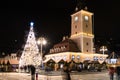 Downtown Brasov City At Night With Christmas Tree Royalty Free Stock Photo