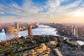 Downtown of Cairo and fabulous Skyscrappers on the Nile, aerial view, Egypt Royalty Free Stock Photo