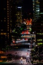 Downtown Calgary, Canada, at night with colourful lights in the street Royalty Free Stock Photo