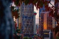 Downtown Calgary Framed By Fall Leaves At Sunrise Royalty Free Stock Photo