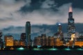 Downtown Chicago cityscape skyline at night