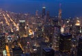 Downtown Chicago lit up at night.