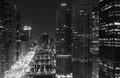 Downtown Chicago at night in black and white. Royalty Free Stock Photo