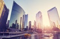 Downtown Chicago panorama at sunset, color toning applied, USA Royalty Free Stock Photo