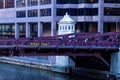 Downtown Chicago River view of bridges during commuter rush hour Royalty Free Stock Photo