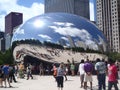 Downtown Chicago skyline distorted reflection in Millenium Park Bean