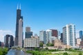 Downtown Chicago Skyline Scene with the Chicago River Royalty Free Stock Photo