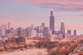 Downtown chicago skyline at sunset Illinois Royalty Free Stock Photo