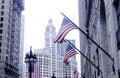 Downtown Chicago Street with American Flags Royalty Free Stock Photo