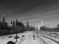 Downtown Chicago Train Tracks Black and White