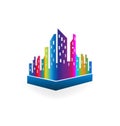 Downtown city buildings, multi-colored vector