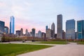 Downtown city skyline at dusk, Chicago Royalty Free Stock Photo