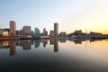 Downtown city skyline and Inner Harbor at dawn in Baltimore Royalty Free Stock Photo