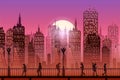 Downtown city wallpaper in the evening landscape wallpaper Sunset Illustration vector style Sunlight colorful view background