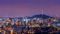 Downtown cityscape at night in Seoul, South Korea. Royalty Free Stock Photo