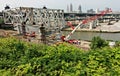 Downtown Cleveland behind construction