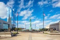Downtown Cleveland skyline and Fountain of Eternal Life Statue Royalty Free Stock Photo