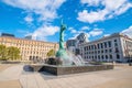 Downtown Cleveland skyline and Fountain of Eternal Life Statue Royalty Free Stock Photo