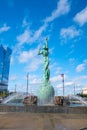 Downtown Cleveland skyline and Fountain of Eternal Life Statue Royalty Free Stock Photo