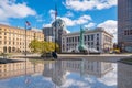 Downtown Cleveland skyline and Fountain of Eternal Life Statue Royalty Free Stock Photo