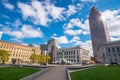 Downtown Cleveland skyline and Fountain of Eternal Life Statue Royalty Free Stock Photo