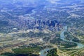 Downtown Calgary and Bow River Valley Aerial View, Alberta, Canada Royalty Free Stock Photo