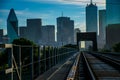 Downtown Dallas Urban Railroad tracks leading to the city center Royalty Free Stock Photo