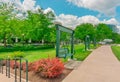 Downtown Dayton Ohio hosts the Five Rivers Metropark, with recreational swings and benches Royalty Free Stock Photo