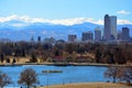 Downtown Denver, Colorado Skyscrapers with the Rocky Mountains i