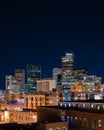 Downtown denver night cityscape from rooftop showing buildings Royalty Free Stock Photo