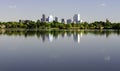 Denver, Colorado City Skyline Reflecting on Sloan`s Lake