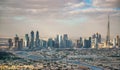 Downtown Dubai aerial panoramic view from helicopter, UAE Royalty Free Stock Photo
