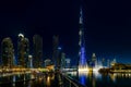 Downtown Dubai, Burj Khalifa and Dubai Fountain Show at Night Royalty Free Stock Photo