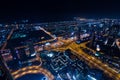 Downtown dubai futuristic city neon lights and sheik zayed road Royalty Free Stock Photo