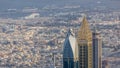 Downtown of Dubai in the morning aerial timelapse with skyscrapers Royalty Free Stock Photo