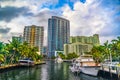 Downtown Fort Lauderdale, Florida, USA Skyline from Waterway Royalty Free Stock Photo