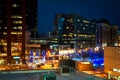 Downtown Grand Rapids lit up during the holidays from above