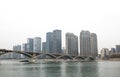 Downtown highrise skyscrapers in the capital of Changsha and bridge,Home to many corporate offices and apartment buildings