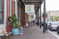 Downtown historic district. the Strand with tourists and shops lining the footpath in Galveston