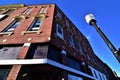 Downtown historic mcgregor iowa lamp post and gallery facade