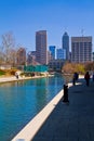 Downtown Indianapolis: Canal Walkway, Skyscrapers, and Daytime Tranquility Royalty Free Stock Photo