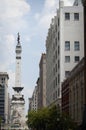 Downtown Indianapolis, IN statue with buildings.