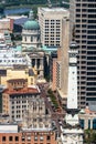 Indianapolis - Circa May 2018: Indy skyline including the Circle Tower, Soldiers and Sailors Monument and the State Capitol II Royalty Free Stock Photo