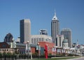 Downtown Indy with Skyscrapers and Banners in Indianapolis, IN, USA Royalty Free Stock Photo