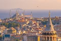 Downtown Istanbul cityscape at sunset with Glalaga Tower Royalty Free Stock Photo