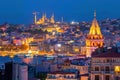 Downtown Istanbul cityscape at sunset with Glalaga Tower Royalty Free Stock Photo