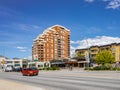 Downtown Kelowna BC Canada. High rises and new building construction. Modern apartment buildings