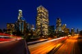 Downtown LA night Los Angeles sunset skyline California Royalty Free Stock Photo