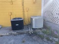 Downtown Lakeland Florida air conditioner units yellow brick wall