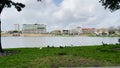 Downtown Lakeland florida lake view and buildings Royalty Free Stock Photo